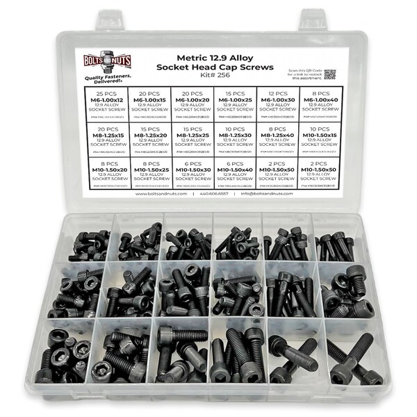 Boltsandnuts.Com Metric 12.9 Alloy Allen Socket Head Cap Screws Bolts Black Oxide Assortment - 211 PCS Assortment Kit #256 - main